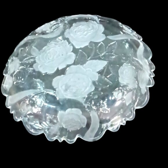 Vintage Laura Glass 1990s Rose Parade Frosted/Clear Glass Platter Scallop Edges - Picture 2 of 7